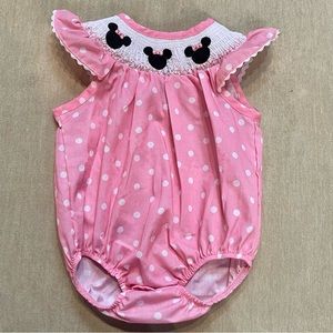 Girls Toddler Disney Mickey or Minnie Mouse Smocked One Piece Pink 18 Months